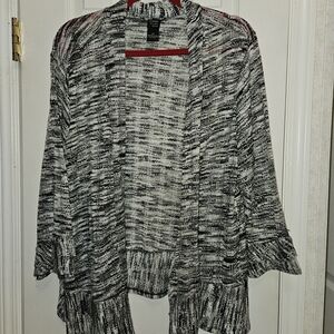 Rafaella Black and White Open-Front Cardigan